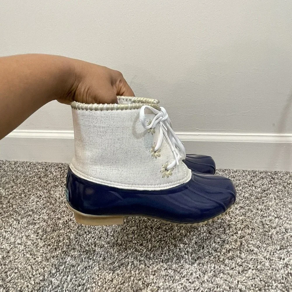 Jack Rogers Chloe Classic Women’s Rain Boots Size US 7 Navy Gold Shimmer New